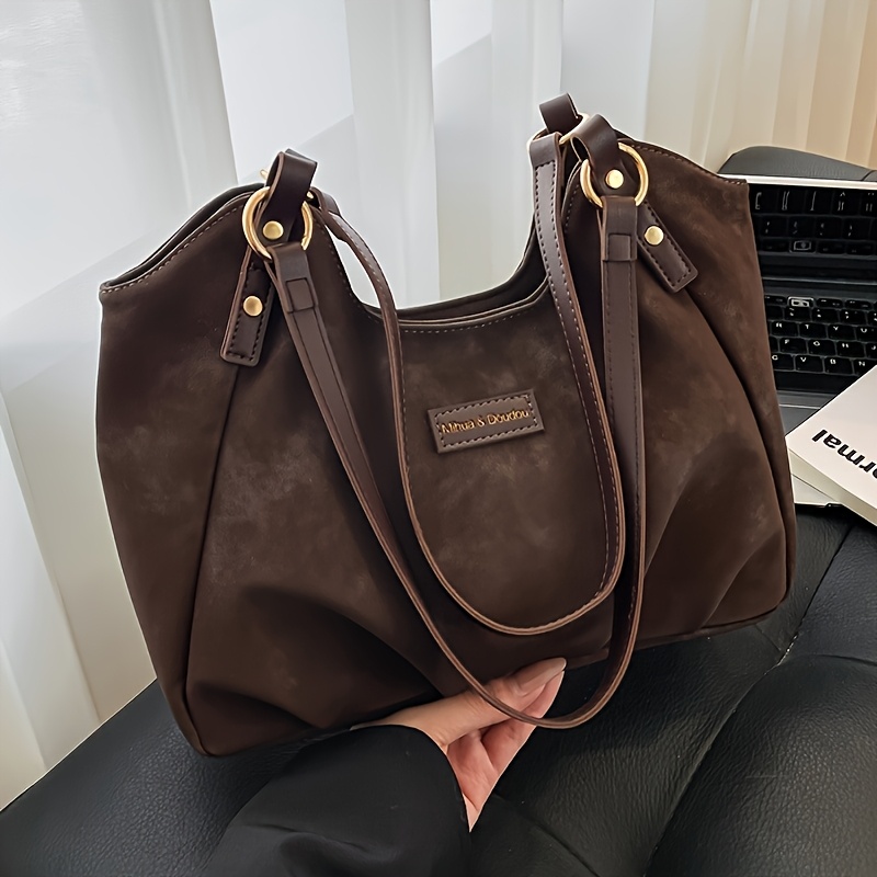 TEMU New Suede Large Capacity Fashion Casual Elegant Women's Tote Bag, Fixed Handle For Convenience, Used As Shoulder Bag Or Handbag, Suitable For