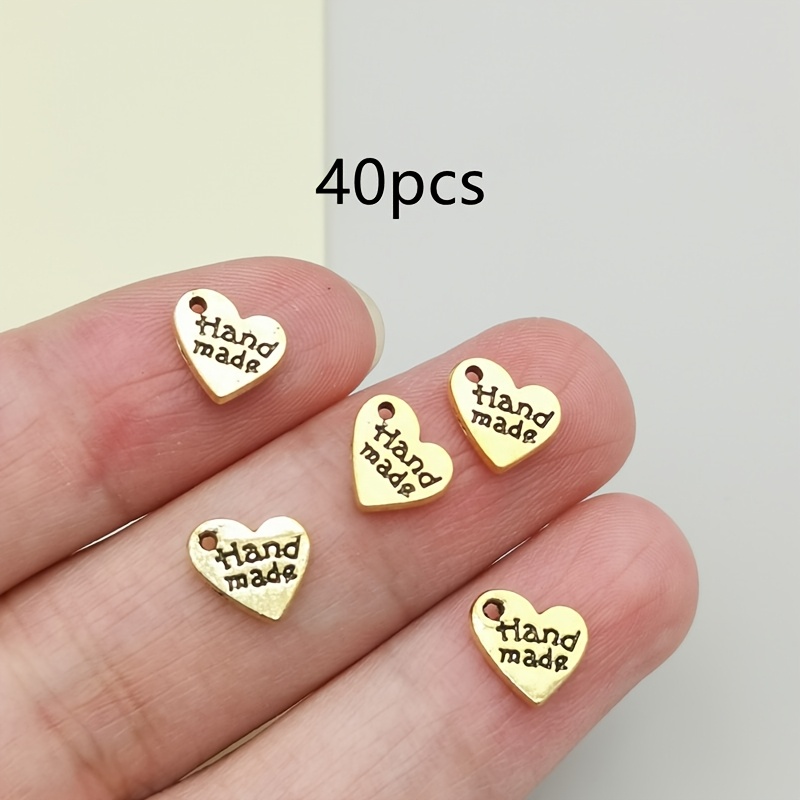 TEMU 40 stuks 'Handgemaakt' Letter Perzik Hart Hanger, 8mm, Boheemse Stijl Mode Sieraden Toevoegingen, Handgemaakte Oorbellen Armbanden Kettingen