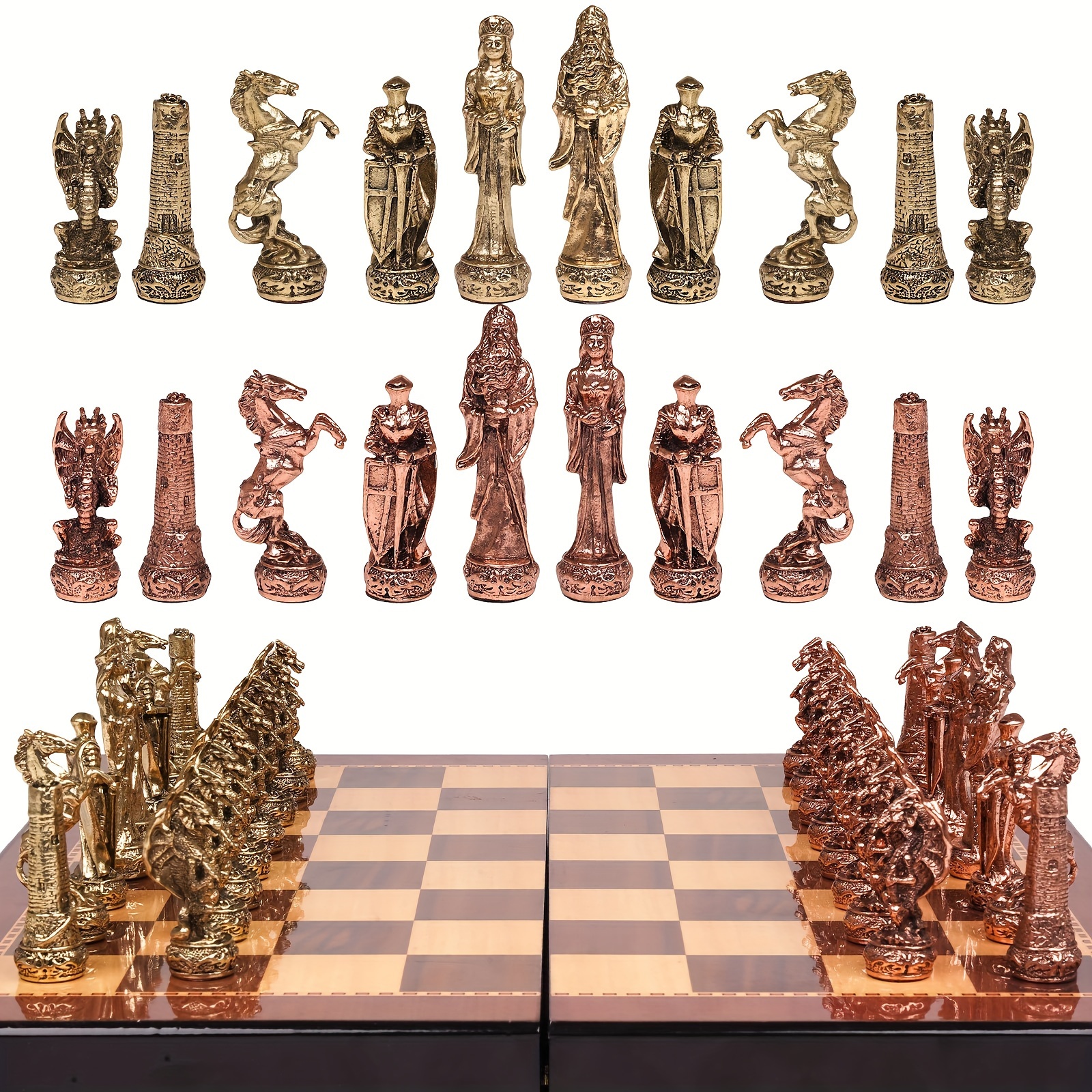 

Metal Chess Set For Adults Wooden Chess Board With Metal Chess Pieces Travel Chess Set With Metal Collectible Elegant Chess Game Family Vintage Board Game Christmas Gift