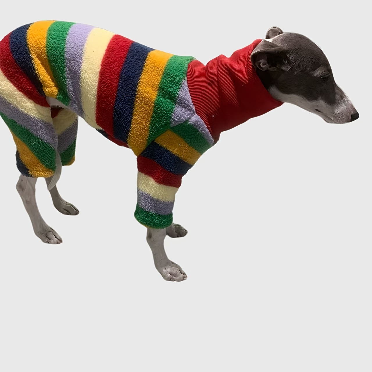 Image of Fashionable, Popular, And Mixed-breed Pet Dog; Double-sided Velvet, Printed; 6 Colors; Colorful Stripes, Warm, , Greyhound Puppy, Harehound, Hound, Italian Greyhound, Whippet