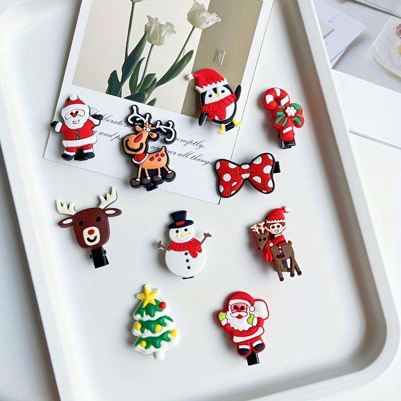 

10pcs Christmas Hair Clip Set - Cute Santa & Snowman Designs, Y2k Style Resin Barrettes For Festive Party Decor, Christmas, Hair Clips, Santa Claus, Snowman, Party Decoration