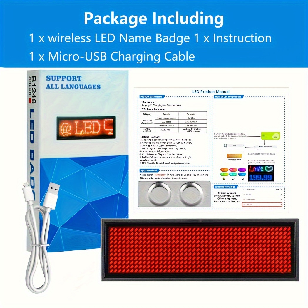 популярный перезаряжаемый беспроводной светодиодный значок 48x12 пикселей дисплей управляемый приложением прокручиваемый текст логотипы простая настройка своими руками для мероприятий рестораны ночные клубы многоязыковая поддержка выставки отели мужчины женщины подарки подробности 4