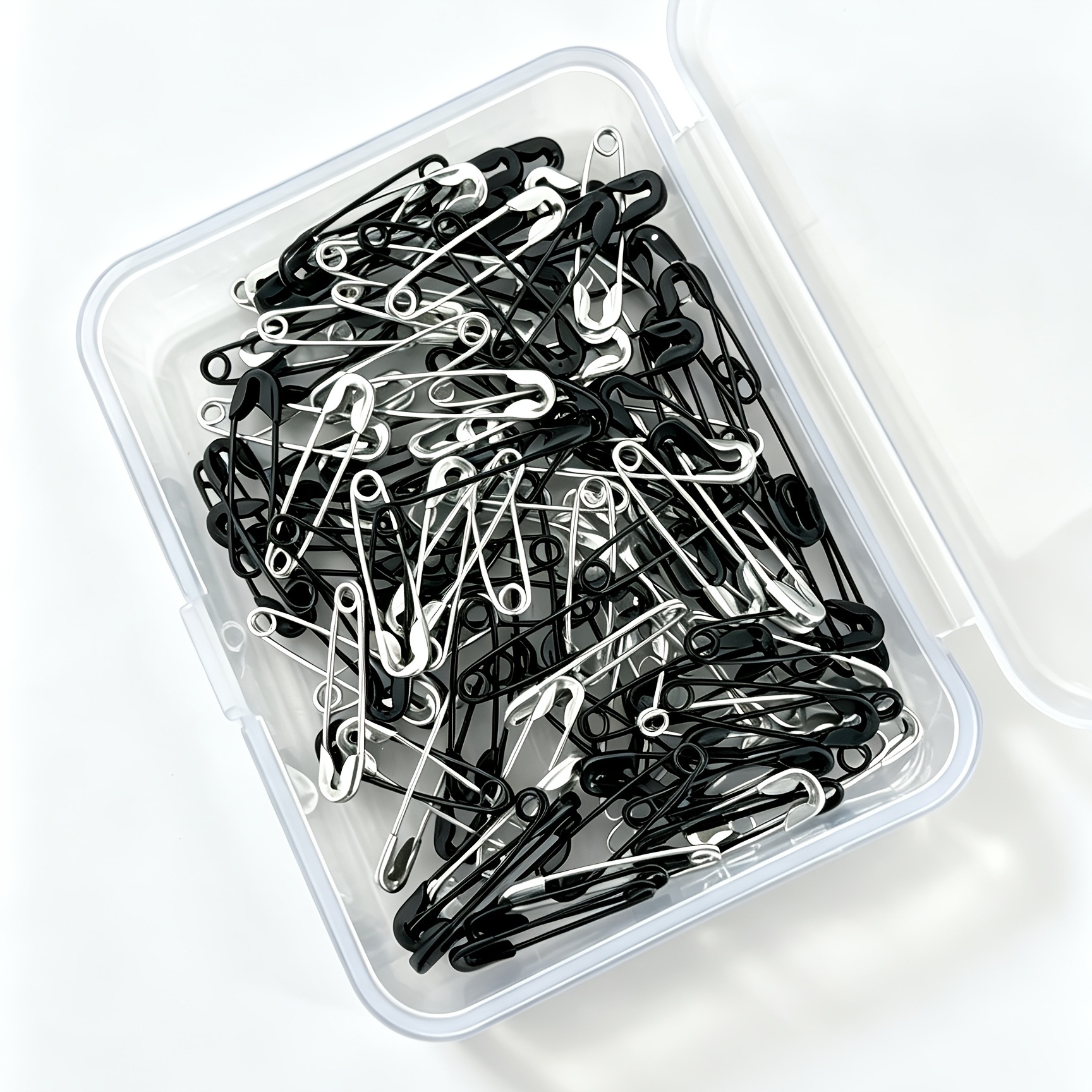 TEMU 110 pièces/boîte Mini épingles de sûreté pour vêtements DIY et accessoires d'artisanat, épingles de sûreté en métal dans une boîte en plastique