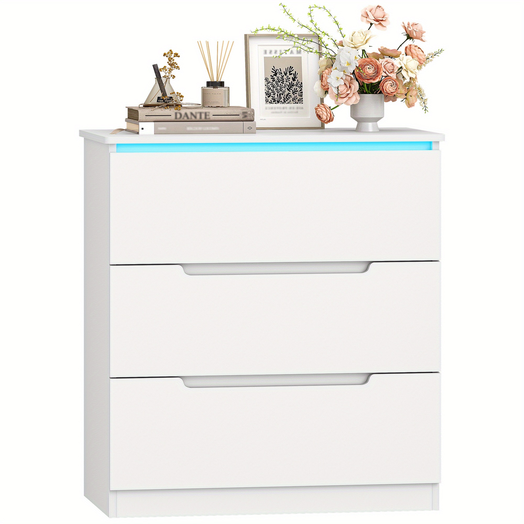 A Modern Chest Of Drawers Featuring Led Lighting, Equipped With 3 Drawers, Perfect For Living Rooms And Bedrooms, Measuring 40 X 70 X 80 Cm, In White
