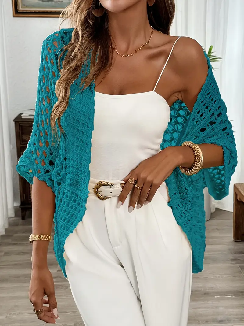 womens elegant open cardigan with batwing sleeves loose fit and lace design for spring and summer details 8