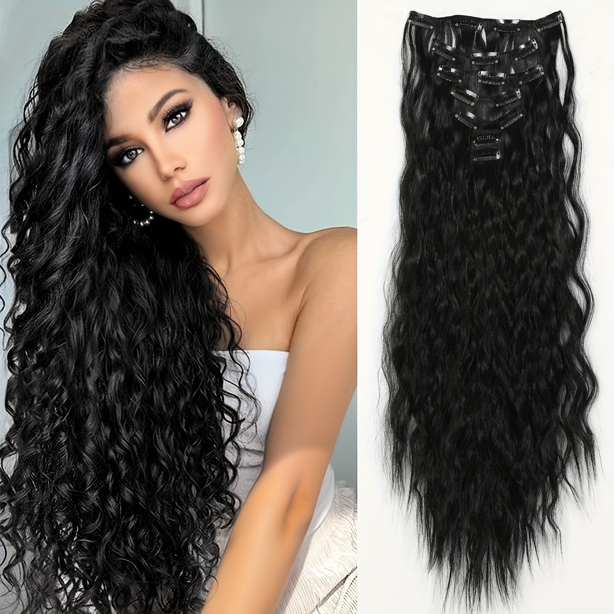 TEMU Extensions de cheveux à , 7 pièces 41 cm de long, noir et brun, raides, synthétiques, adaptées à un usage , cosplay et fêtes