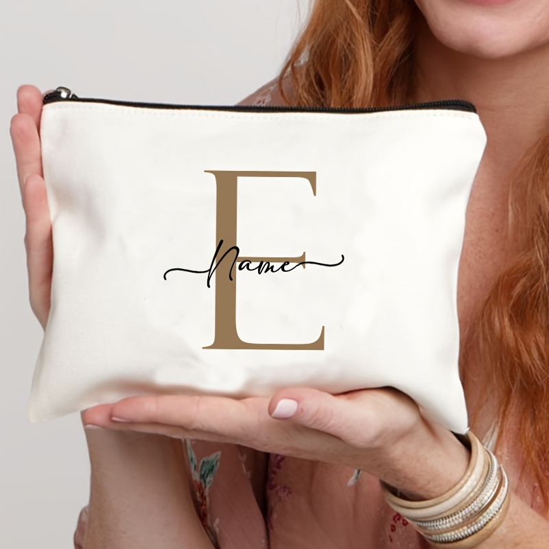 TEMU 1pc Personalized Custom Name Cosmetic Bag - Elegant Cursive Script Makeup Pouch, Durable Polyester Travel Toiletry Organizer, Bridesmaid Wedding