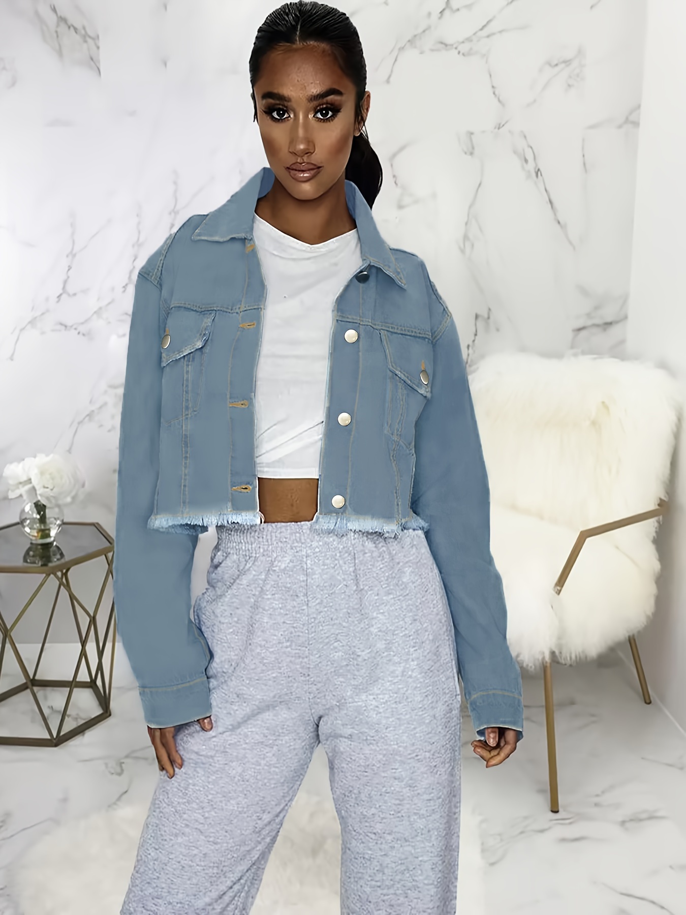 Damen Kurzarm Jeans Jacke Plus Size - Leichte Denim Jacke Mit Knopfleiste Und Taschen