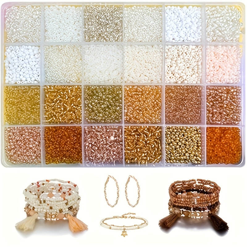 TEMU 12000pcs 2mm (11/0) White And Champagne Colors Seed Bead Kit For Jewelry Making, Crafts, Handmade Bracelets Earrings, Gifts For , Jewelry Making