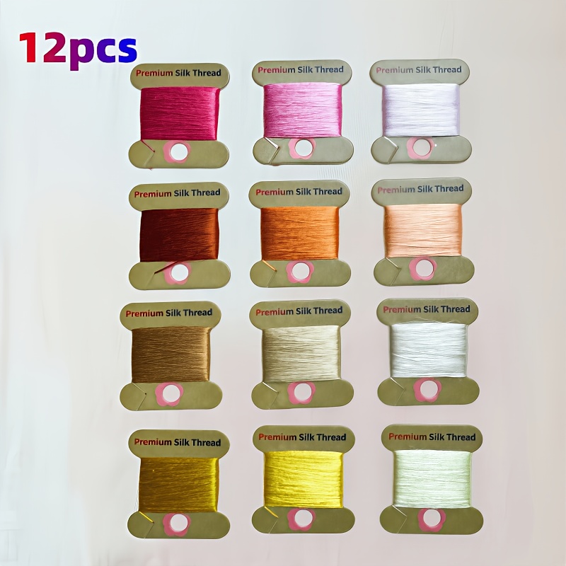 12 Skeins of Premium Silk Thread Spools for Embroidery & Craft Decoration