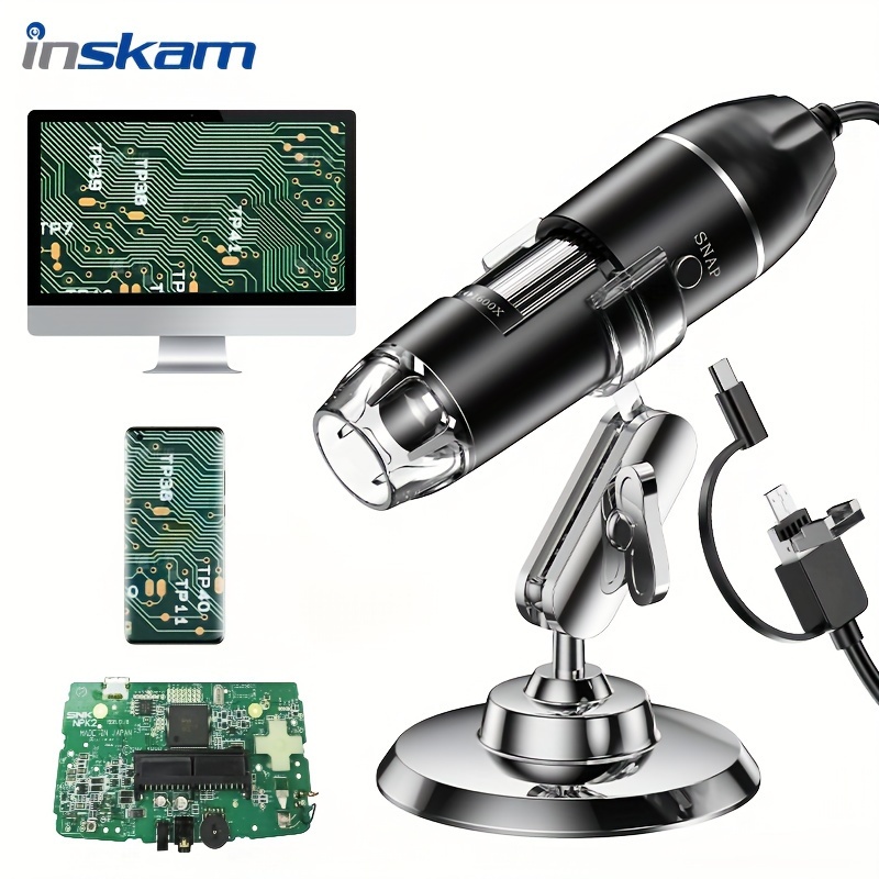 TEMU Inskam 1600x Digital Microscope Camera - 200w/30w High- Usb Electronic Microscope With 3-in-1 Multi-connection, Suitable For , Insect Inspection