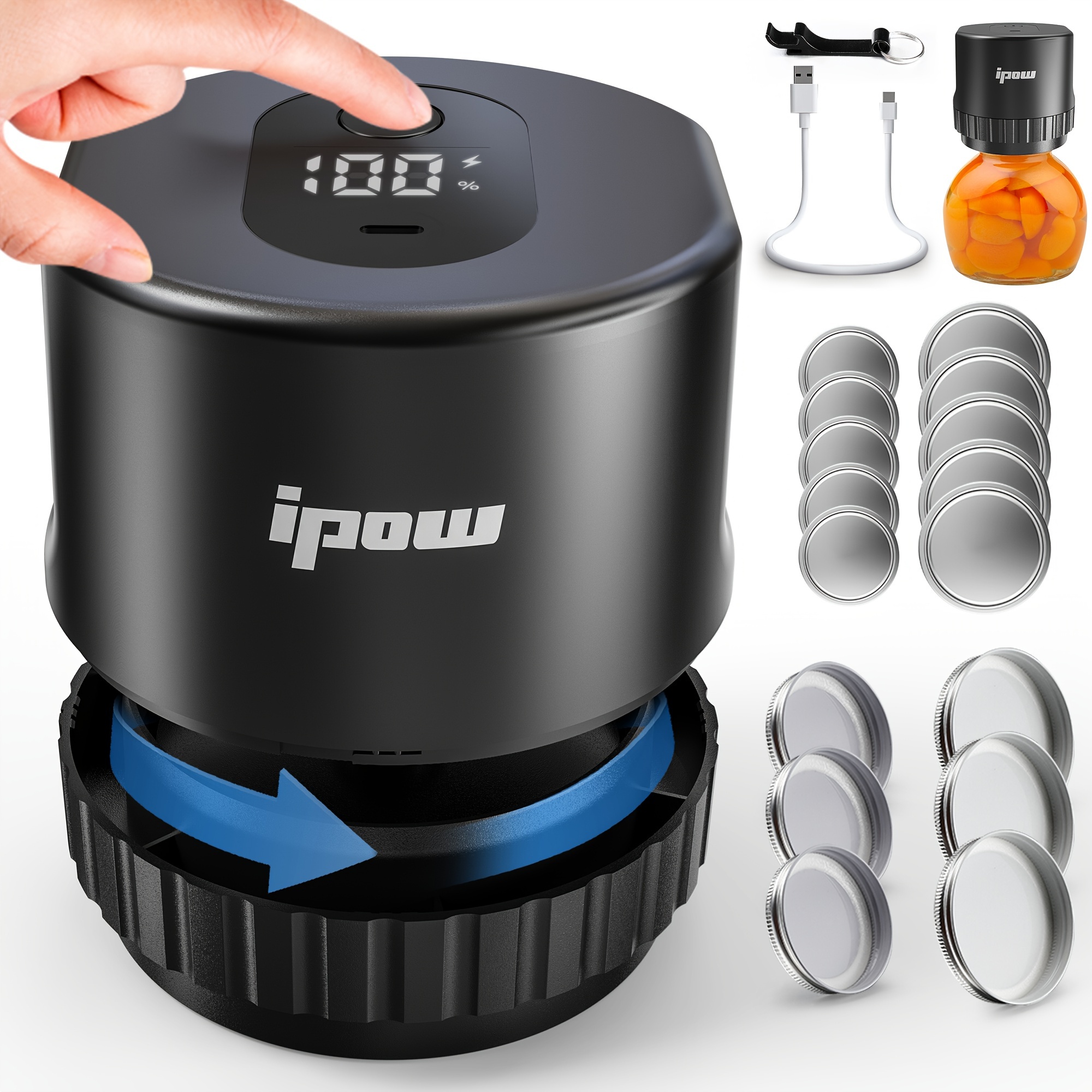 

Ipow Mason Jar Vacuum Sealer Kit For & Regular-mouth Mason Jars With 10 Flat , 6 Covers, Rechargeable Great Seal Vacuum Sealer For Food Storage