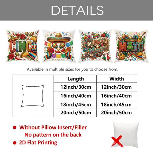 2d flat 4pcs mexican style party de mayo may 5th festival mexican colorful sombrero throw pillow covers bright festive pillowcases one sided printing for living room bedroom sofa bed decor without pillow inserts 2d flat