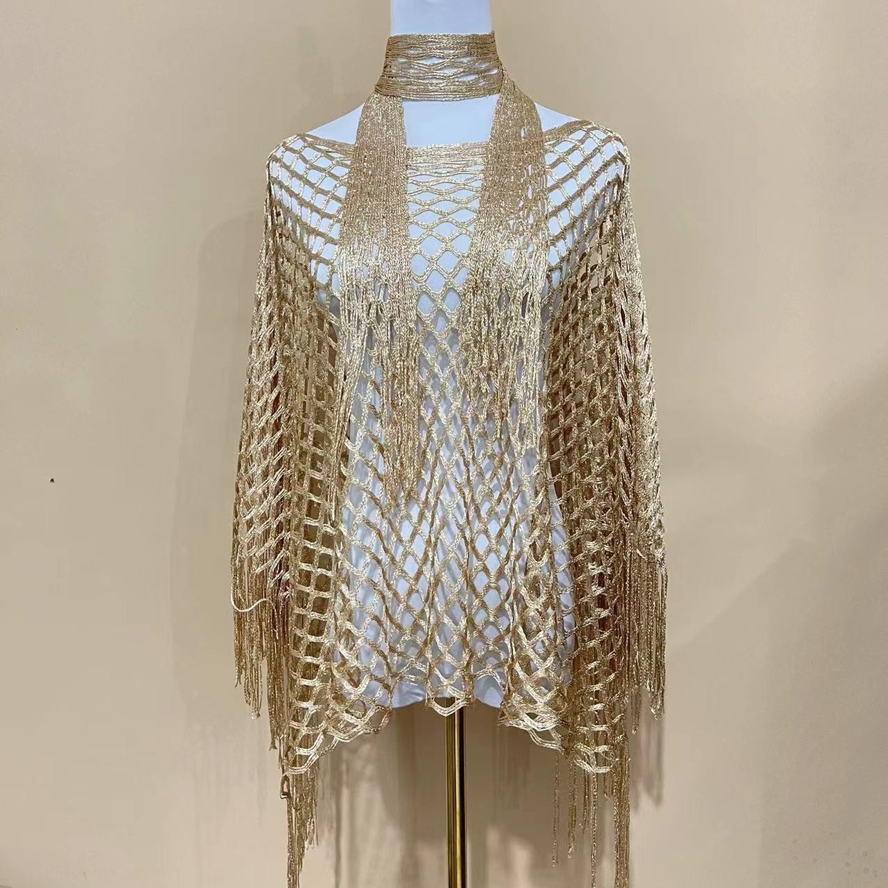 TEMU New Hollowed-out 2pcs Set Pullover Shawl, Worn In Multiple Ways, Used As A Beach Towel, Suitable For Beach, Banquet, Dating, Party, Wedding, And