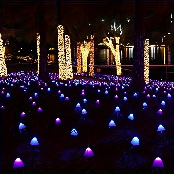 Solar-Powered Mushroom Lights with 10 LEDs -, Multi-Color Options (Blue/Purple/Warm), Easy Install, Outdoor Garden & Yard Decor