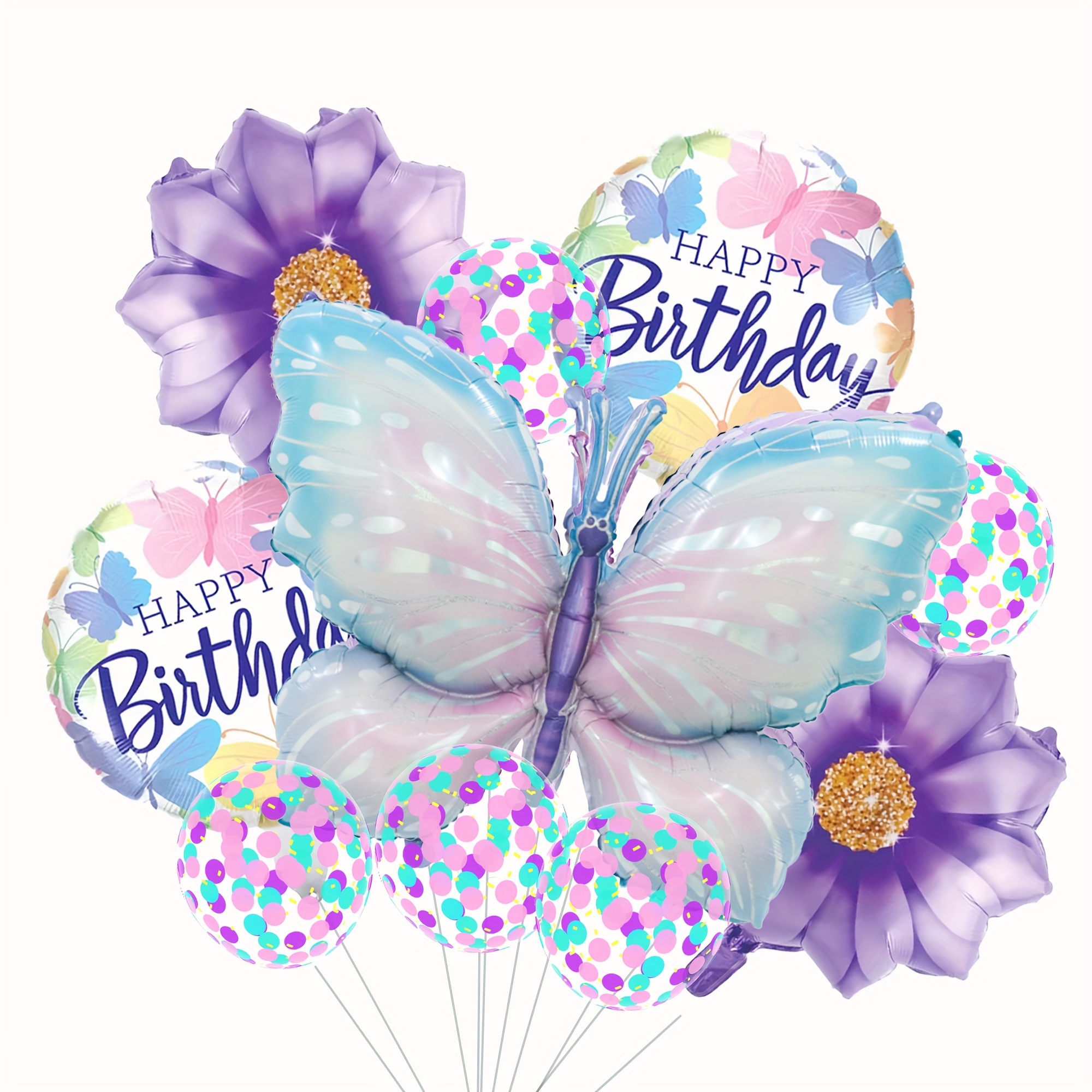 

10-piece Butterfly & Sunflower Balloon Kit - 12" Diy Mixed Color Balloons For Birthday, Wedding, And Home Decor - Perfect For Floral Themed Parties