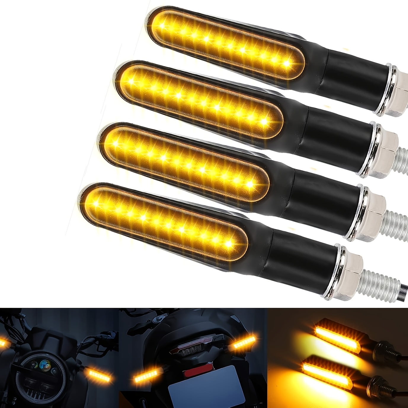 TEMU 2/4in1 Flowing Led Motorcycle Turn Lights, Running Light Indicators, 12v Amber Flasher Lights, For Motorbike Scooter Cruiser Off Road Kawasaki