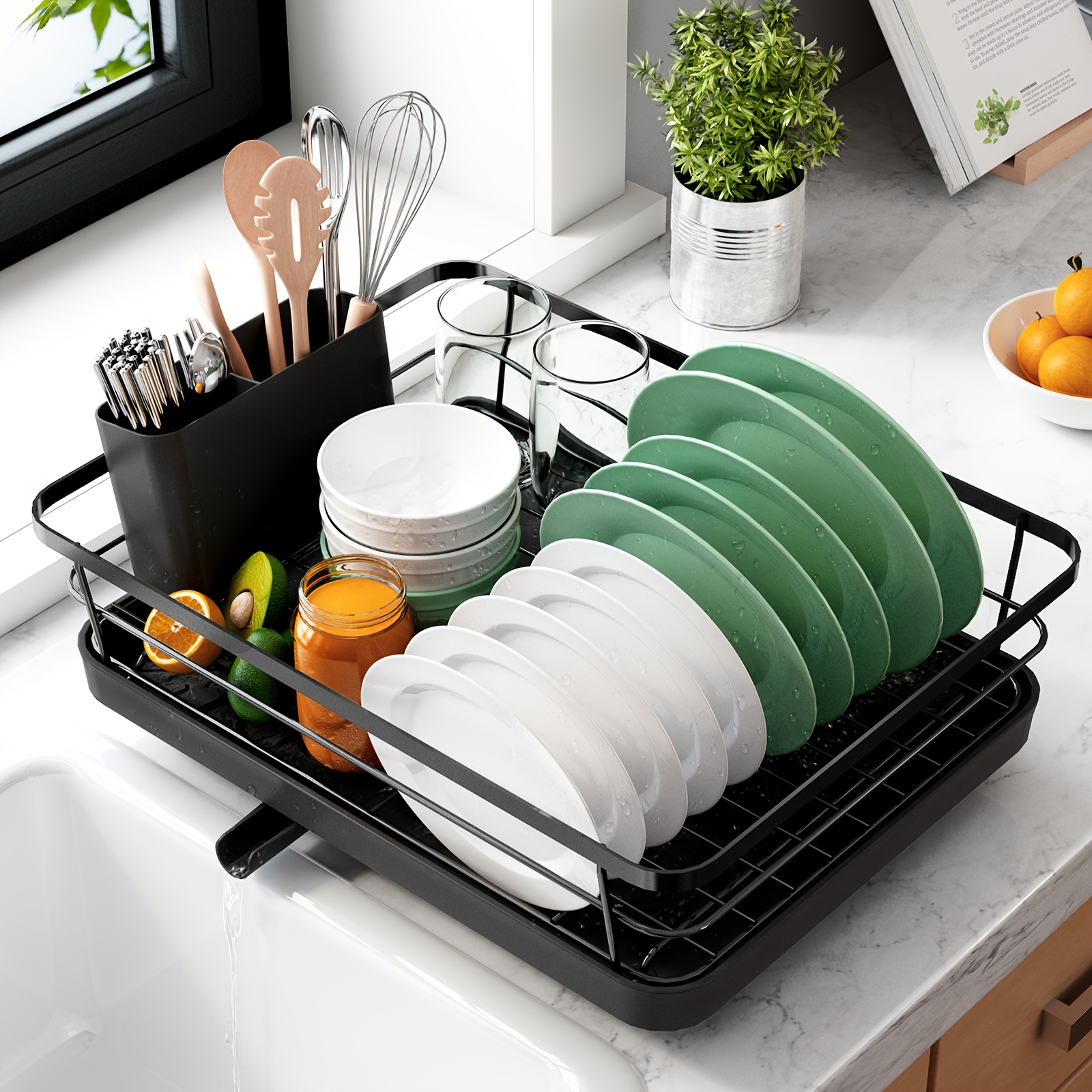 

Dish Rack With Cutlery Holder, Space-saving Dish Drying Rack, Stainless Steel Dish Racks For Kitchen Counter, Dish Drainers For Kitchen Counter, Kitchen Drying Rack, Drying Rack Dishes