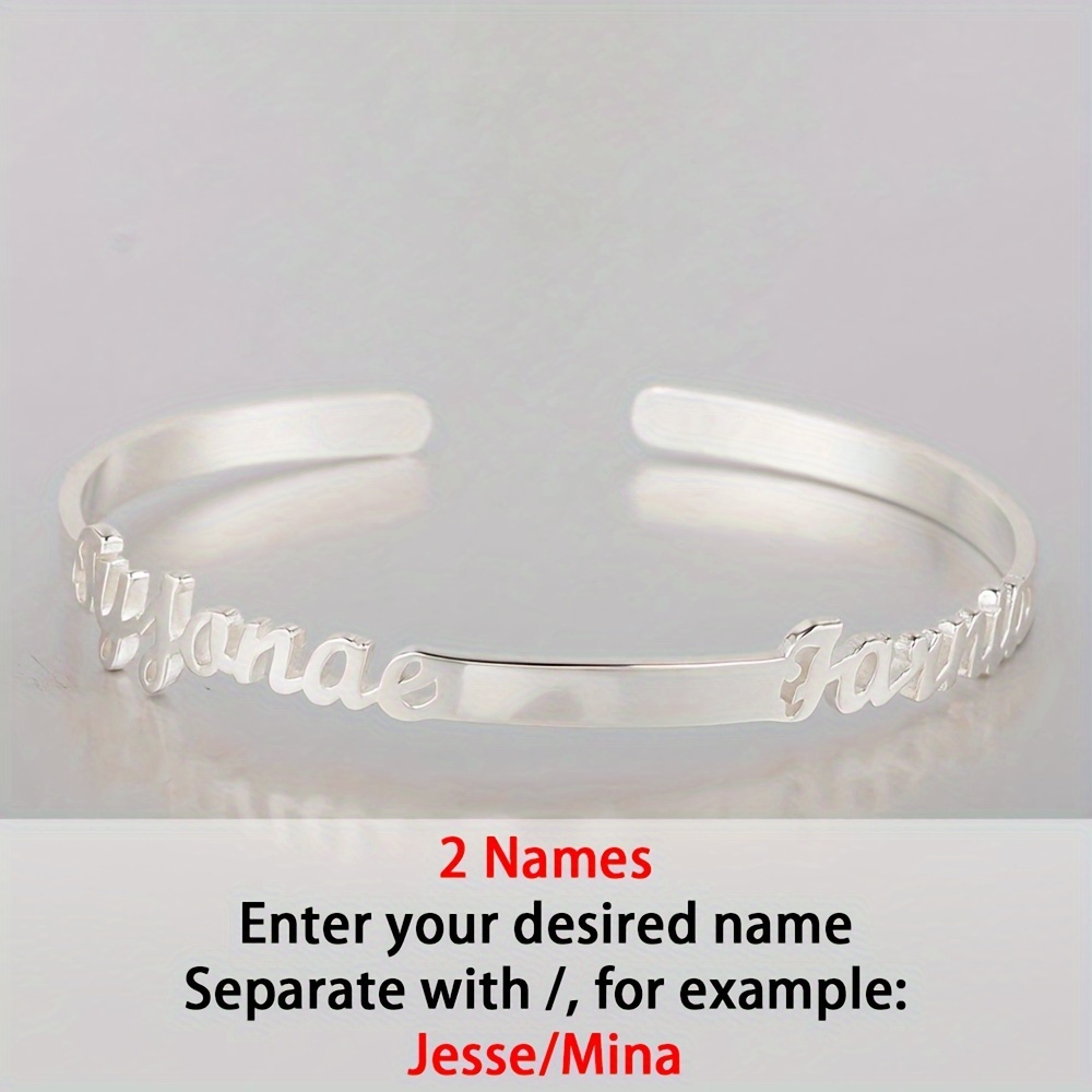TEMU Personalized Stainless Steel Open Bracelet With 1-4 English Names 18k Gold-plated Women's Custom Jewelry, Holiday Gifts, Christmas Gifts,