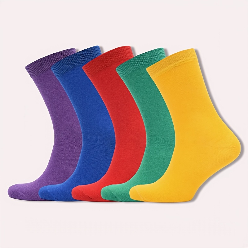 TEMU 5 Pairs Of Colorful Mid-calf Socks, Women's And Unisex, Breathable Socks, Warm Socks, Long Socks, Casual Socks, Athletic Socks, Socks, Soft And