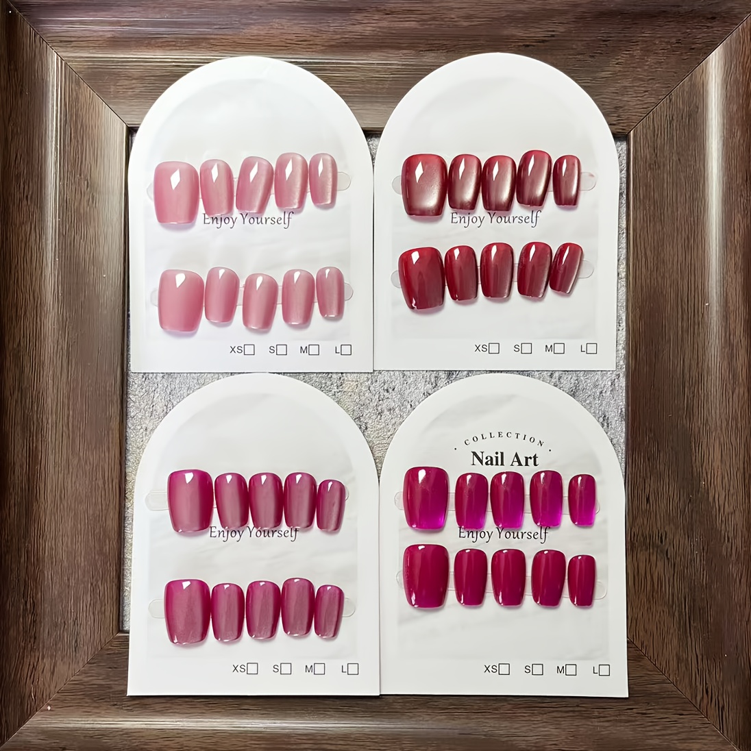 TEMU 40pcs Cat Eye Easy Temperament Manicure False Nails - Dark Red/pink/dragon Fruit Red/magenta 4 Color 4pcs Set - Suitable For ' Daily Wear Or