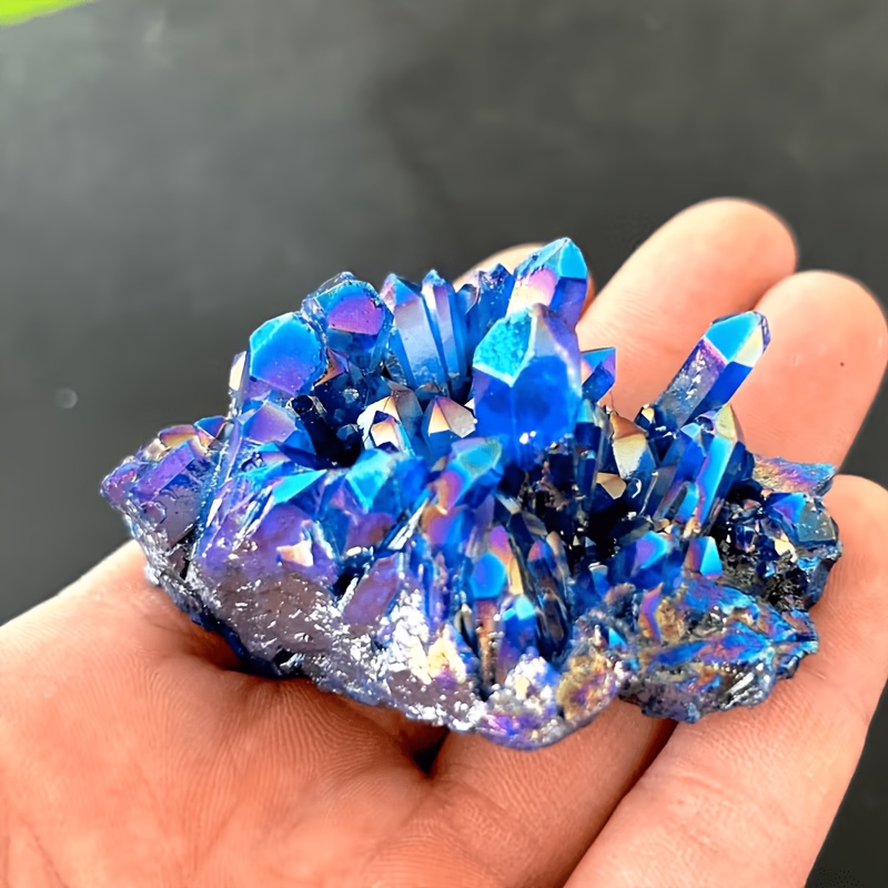 TEMU 1pc Electroplated Blue Quartz Crystal Cluster, Exquisite Quartz Cluster Ornament, Exquisite Blue Home Decor Stone, For Decoration, Filling And