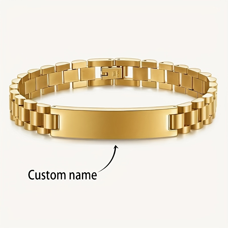 TEMU Stylish And Minimalist Personalized 304 Stainless Steel Bracelet, Available In Golden And Silvery For Men And Women. Customizable With Numbers