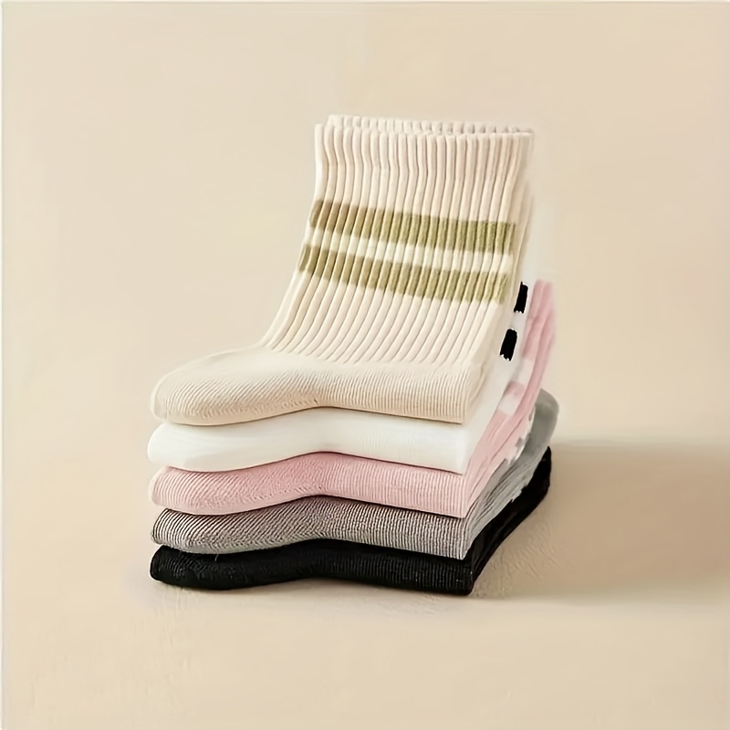 Par de 5/10 Calcetines Largos a la Rodilla para Mujer a Rayas, 95% Poliéster, 5% Spandex, Cómodos y Versátiles, Tela, Lavables a Máquina