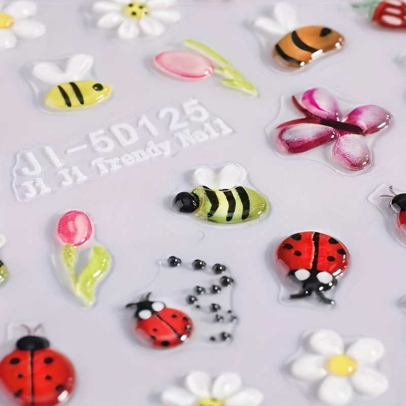 Shimmerz 5D Nagelsticker – Blumen, Bienen, Marienkäfer & Schmetterlinge Selbstklebend