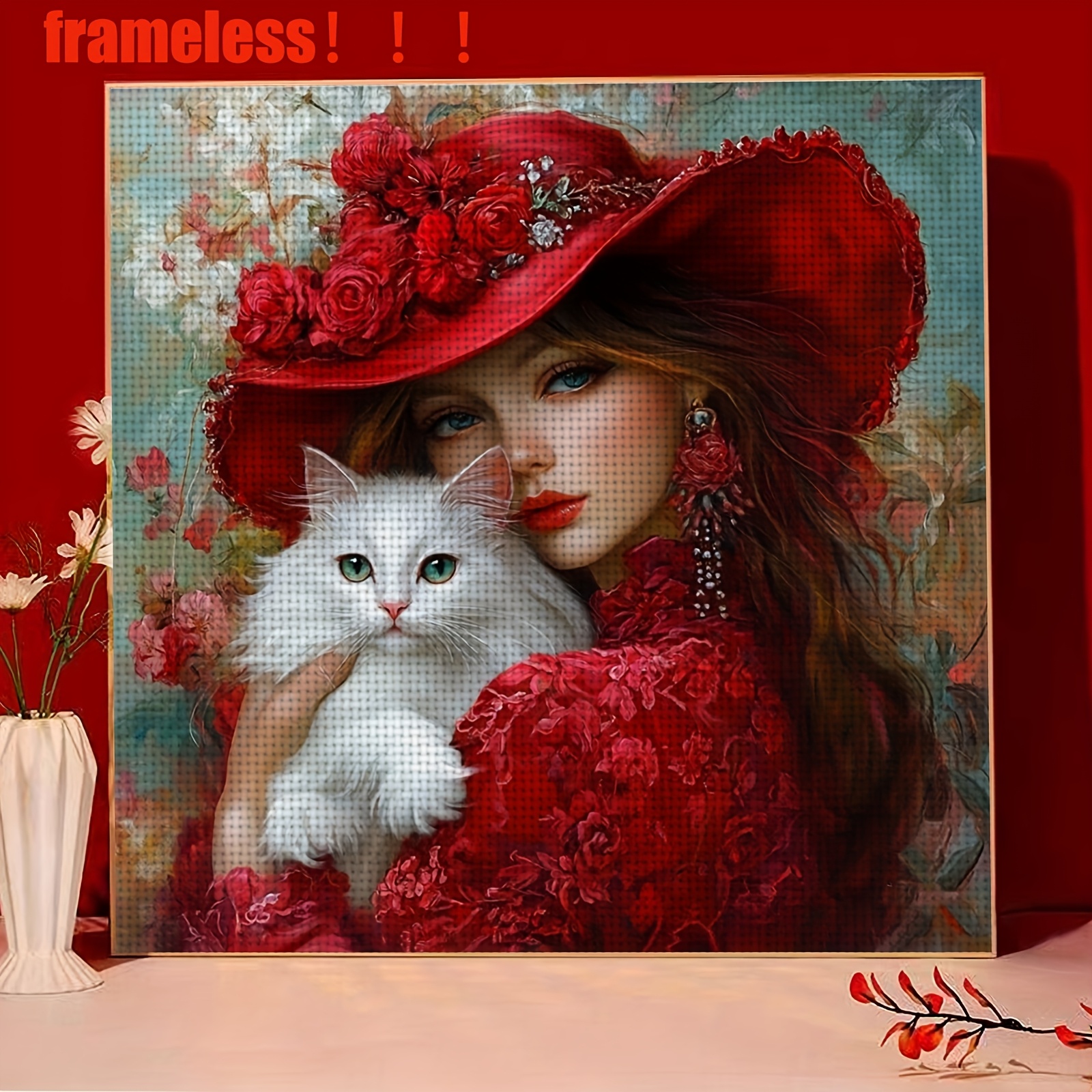 TEMU 1pc Frameless 11ct/14ct Printed Fabric Cross Stitch Diy Kit For Adults And Beginners, Relaxing Hand Embroidery Set With Printed Fabric, Needles,