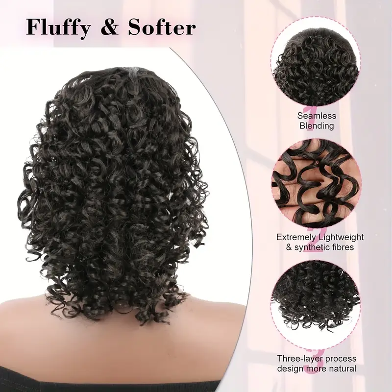 curly ponytail extension for women drawstring ponytail hair extensions 12 inch synthetic pony tail mix ponytail with 2 clips hairpiece for daily party details 0