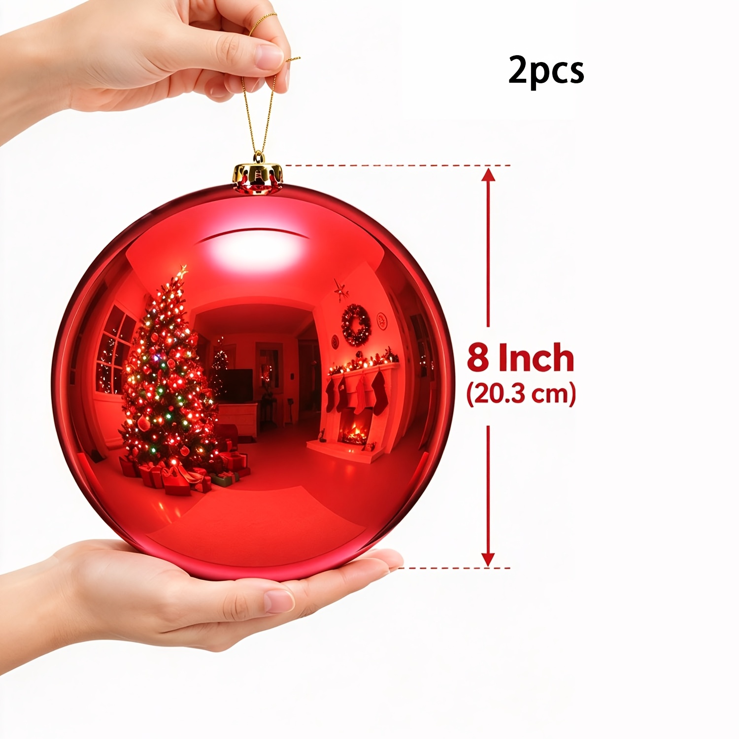 TEMU 8" 2 grandi palline natalizie rosse lucide infrangibili extra-large, per decorazione albero di Natale interno/esterno, ornamenti da appendere,