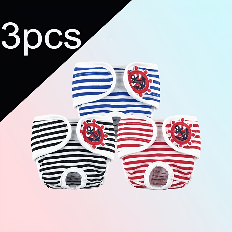 3pcs Set Of Women's Dog Striped Menstrual Pants, Reusable Female Dog Courtesy Belt, Dog Period Pants, Suitable For Small And Medium-sized Dogs.
