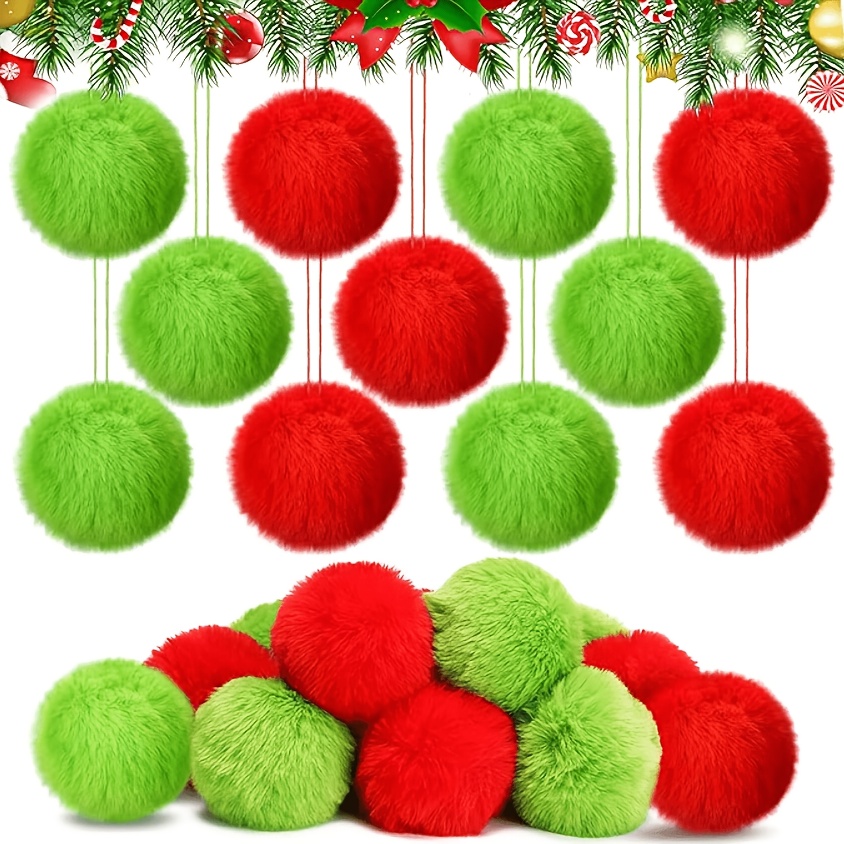 TEMU Lot de 16 ornements traditionnels de boules douces et duvetées rouges et - en plastique, adaptés pour décorations de sapin de Noël, couronnes