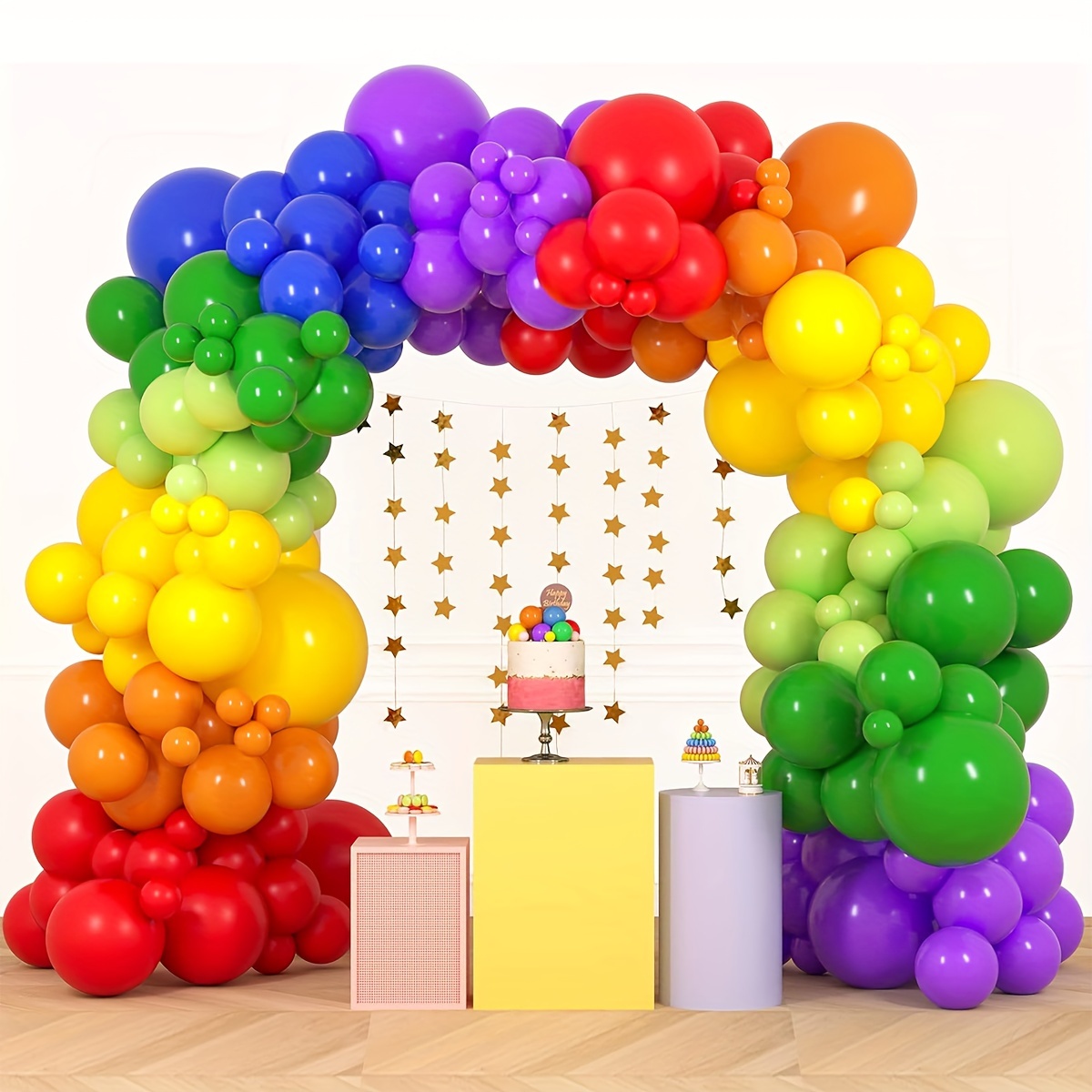 

142pcs Rainbow Balloon Garland Arch Kit, 7 Assorted Colors 5/10/12 Inch Latex Balloons For Birthday Party Baby Shower Wedding Anniversary Decoration