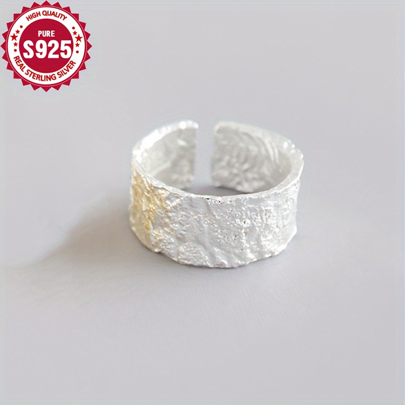 

Elegant 925 Sterling Silvery Adjustable Ring - Hypoallergenic, Wide Band With Tree Pattern Design, Perfect Gift For Her, Includes Anti-tarnish Box