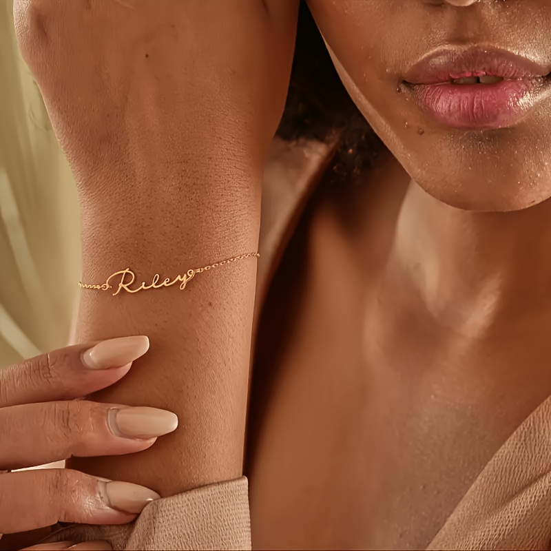 TEMU Personalized Stainless Steel Signature Name Bracelet, Diy Custom Handwritten Cursive Name Wrist Jewelry, Dainty Custom Letter Bracelet, Small