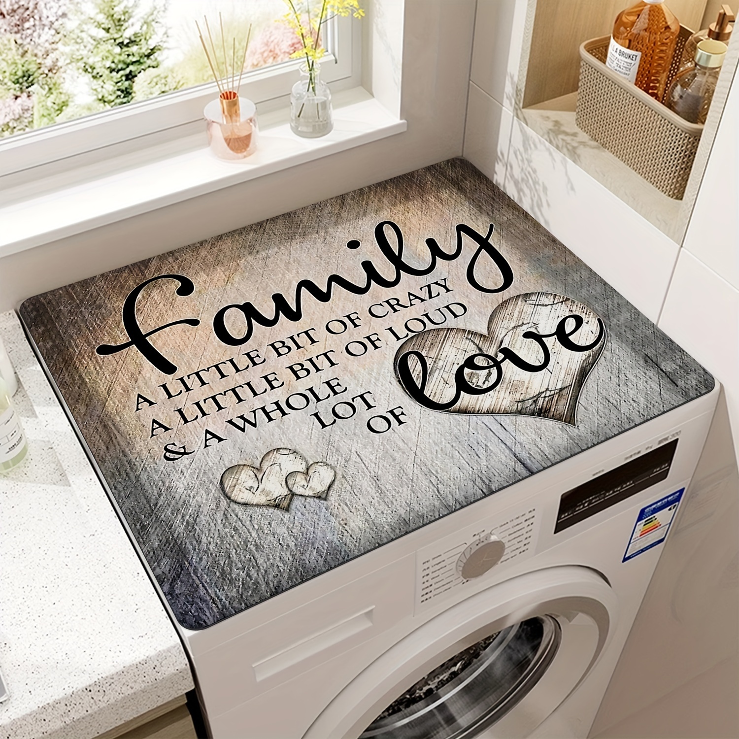 

1pc Letter Printed Washing Machine Dust Cover Pad, Quick-dry Absorbent Protective Top Mat For Washer And Dryer, Modern Utility Pad For Laundry Room And Kitchen Decor