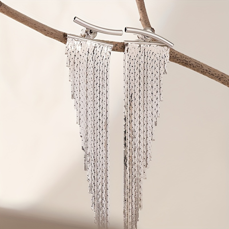 TEMU 1 Pair Of Stylish Creative Stylish Silvery Color Tassel Pendant Earrings For Women, Exaggerated Personality, Party Jewelry, For The Holidays