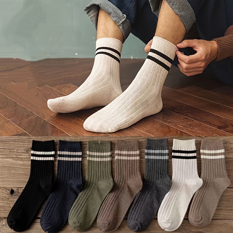 

5 Pairs Of Men' Pattern Mid-calf Socks, Anti-odor, Breathable And Sweat-absorbing Hosiery Sports Socks For All Season, Creative Trendy Gift