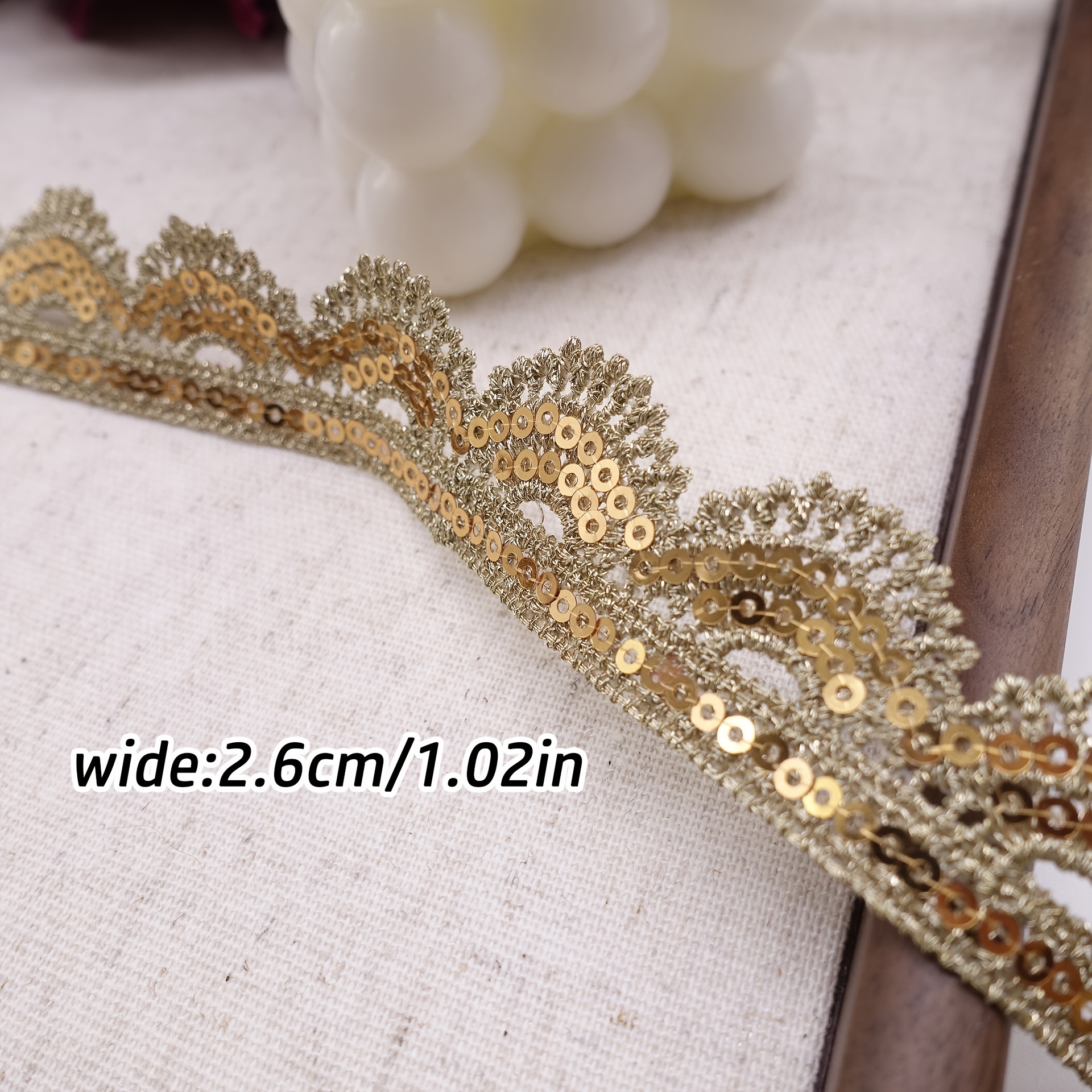 Lace Trim with Golden Thread Sequined Edge