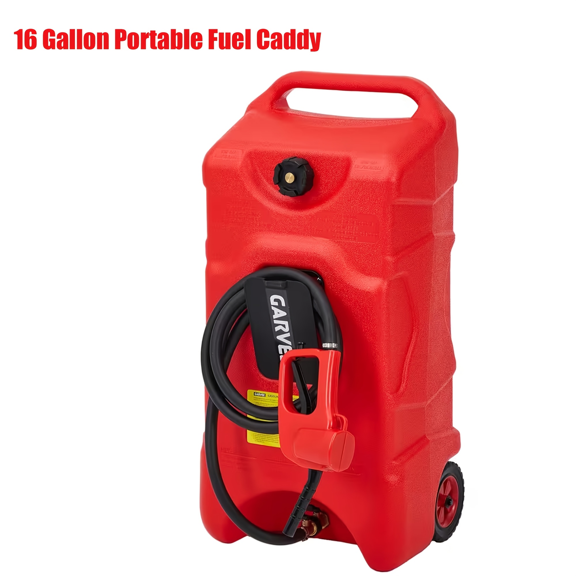 16 Gallon Portable Fuel Caddy with Pump - Heavy-Duty Tank on Wheels, Fuel Transfer Bed Compatible for Cars, Mowers, ATVs, & Use - Portable Gasoline/ Tank Suitable for Stations, Workshops, Driveways