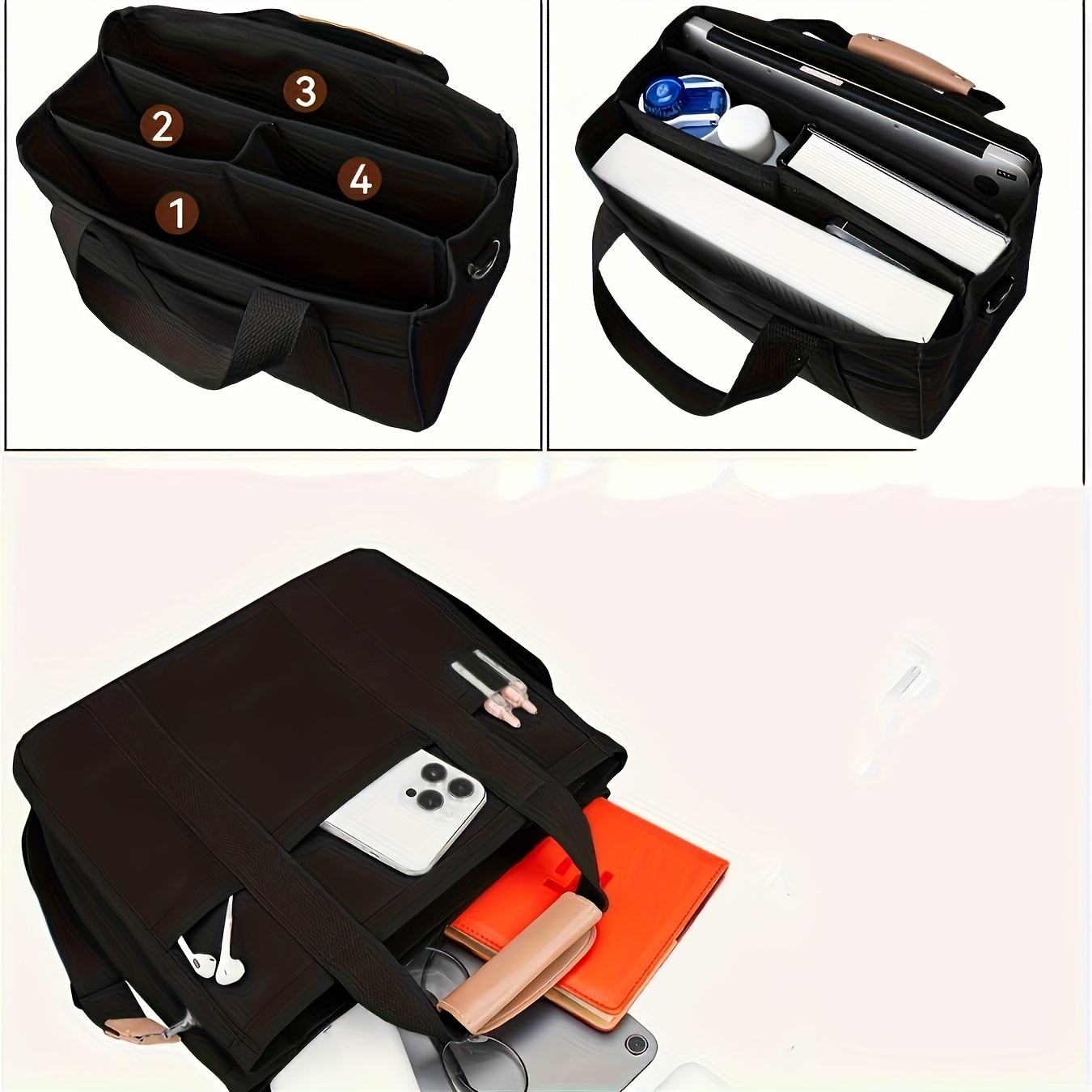 1pieza Mochila de lona casual con múltiples bolsillos, asas duraderas, ligera, correa extraíble, sin cierre, color sólido, opciones blanco/negro, lavado a mano/limpieza en seco