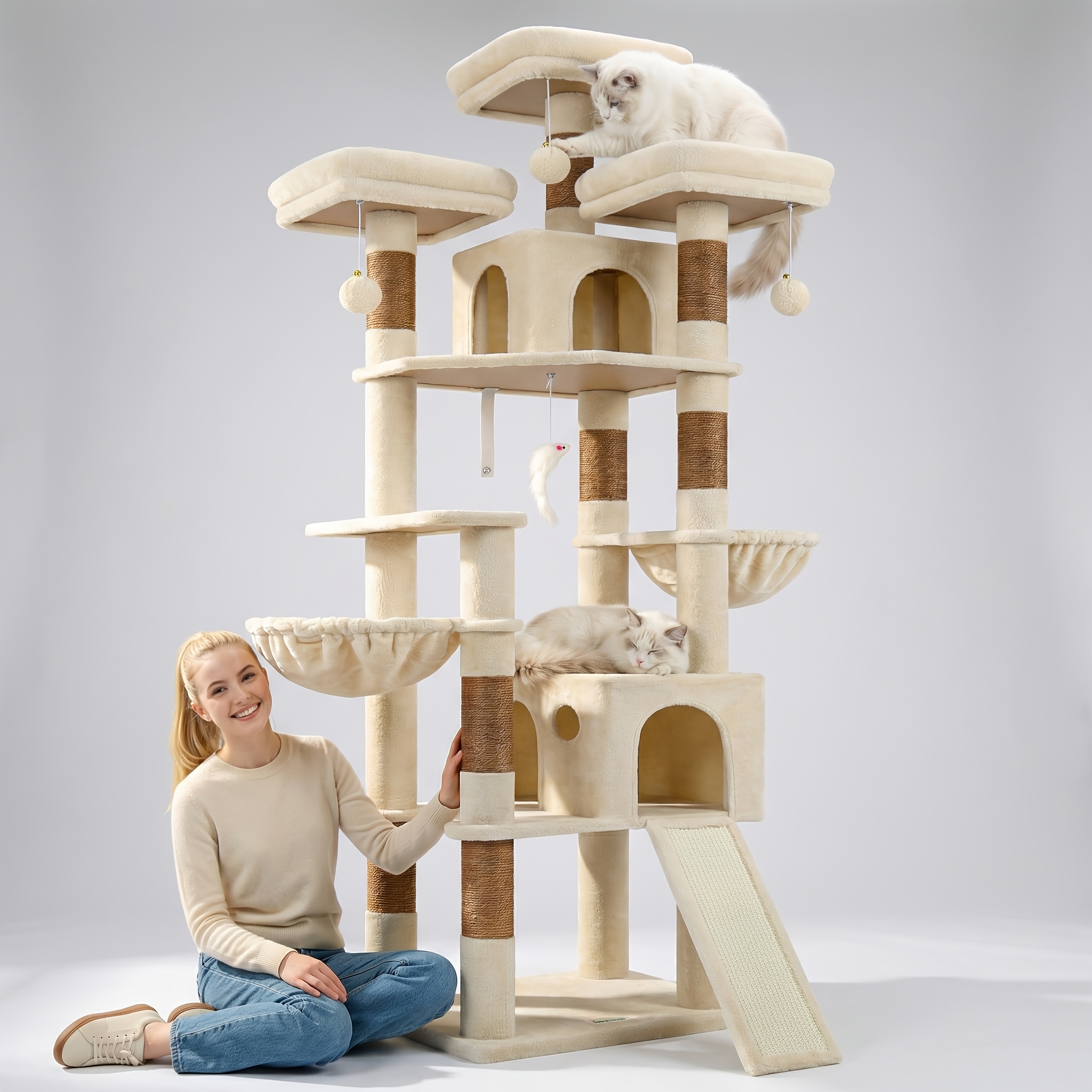 TEMU Globlazer Big Cat Tower For Indoor Cats, 83inch Cat Tower For Multiple Adult Cats Xxl Cat Tree With 8 Scratching Post, Scratching Board, 3