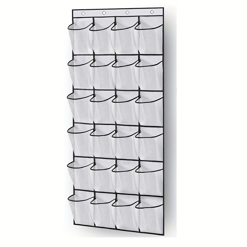 TEMU Over-the-door Shoe Organizer, 24pcs Large Mesh Bags, Space-saving Hanging Storage Rack, Closet Rod Capacity 40lbs (. 18.1kg), Hanging In Closet