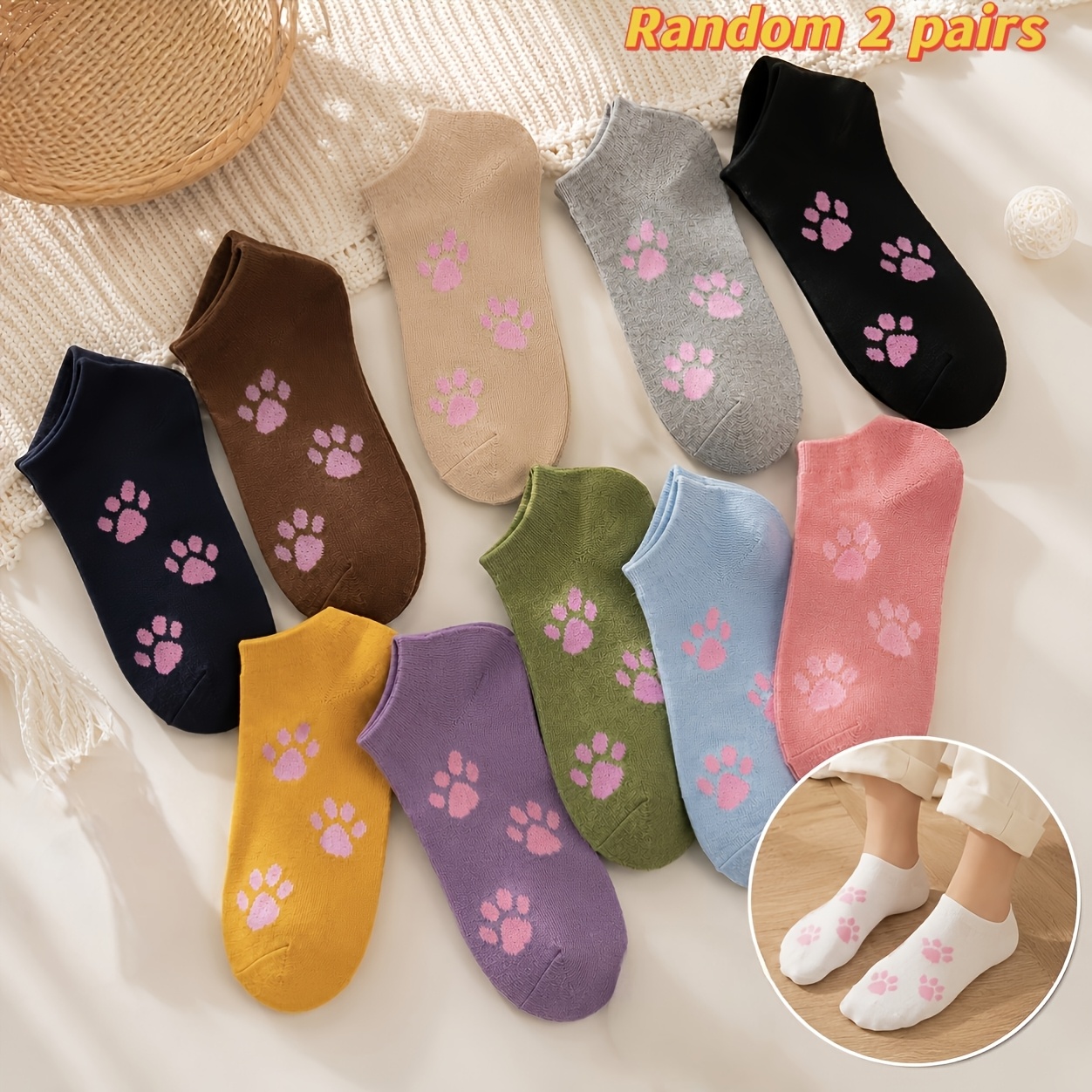 TEMU Random Of Women's/' Cute Pink Cat Claw Pattern Boat Socks, Light And Comfortable, Soft And Skin-friendly, Non-slip Sock Opening, Suitable For