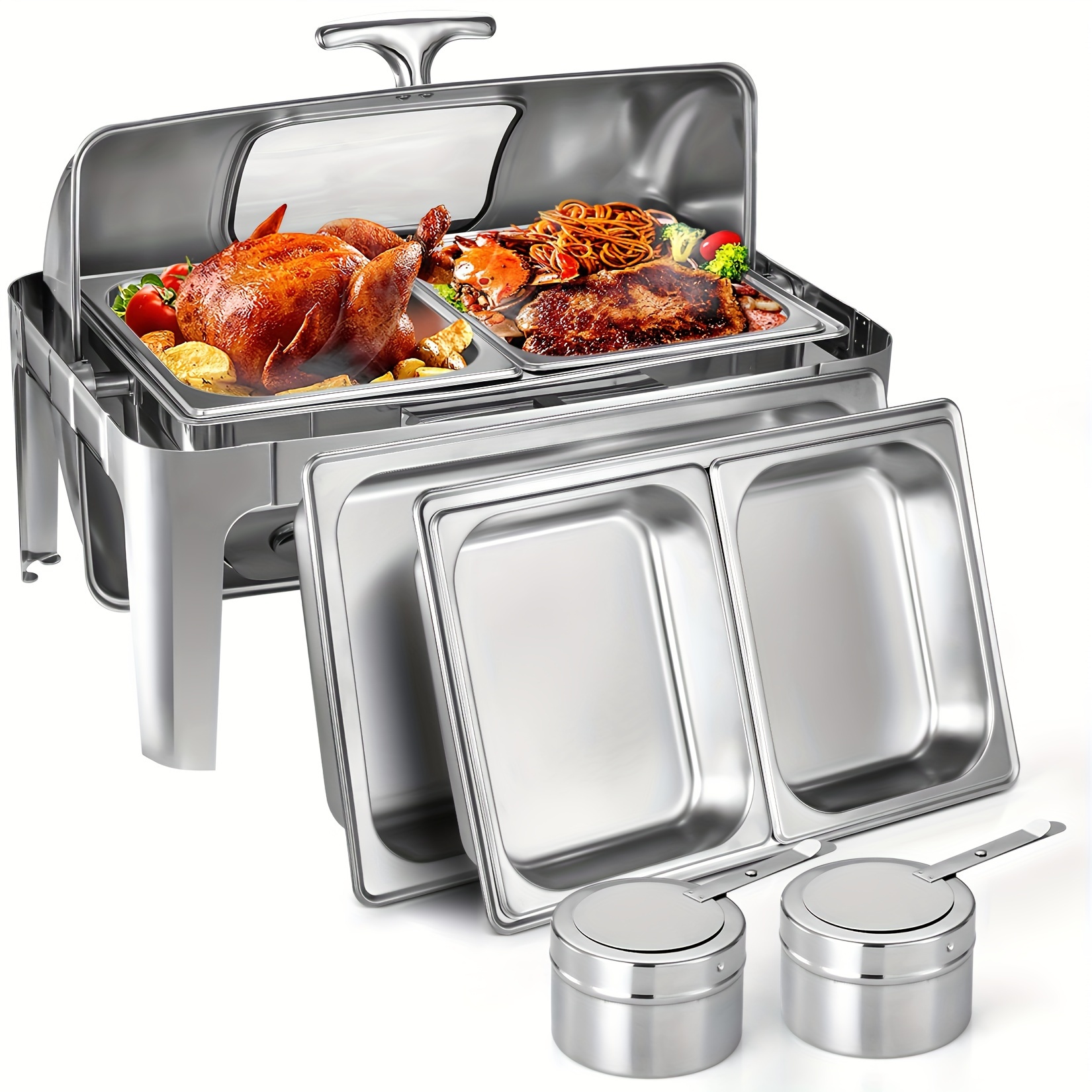 

9 Qt Chafing Dish Buffet Set, Rectangular Stainless Steel Food Warmer With Visible Lid For Parties, Dinners And Catering