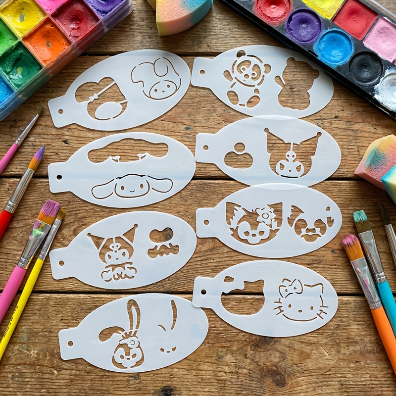 E-shop 8 Stück Sanrio Kuromi Hello Kitty Zeichenschablonen - Cartoon-Scherenschnitt-Kunstschablonen für handgemachte Grußkarten, Tafelkunst,