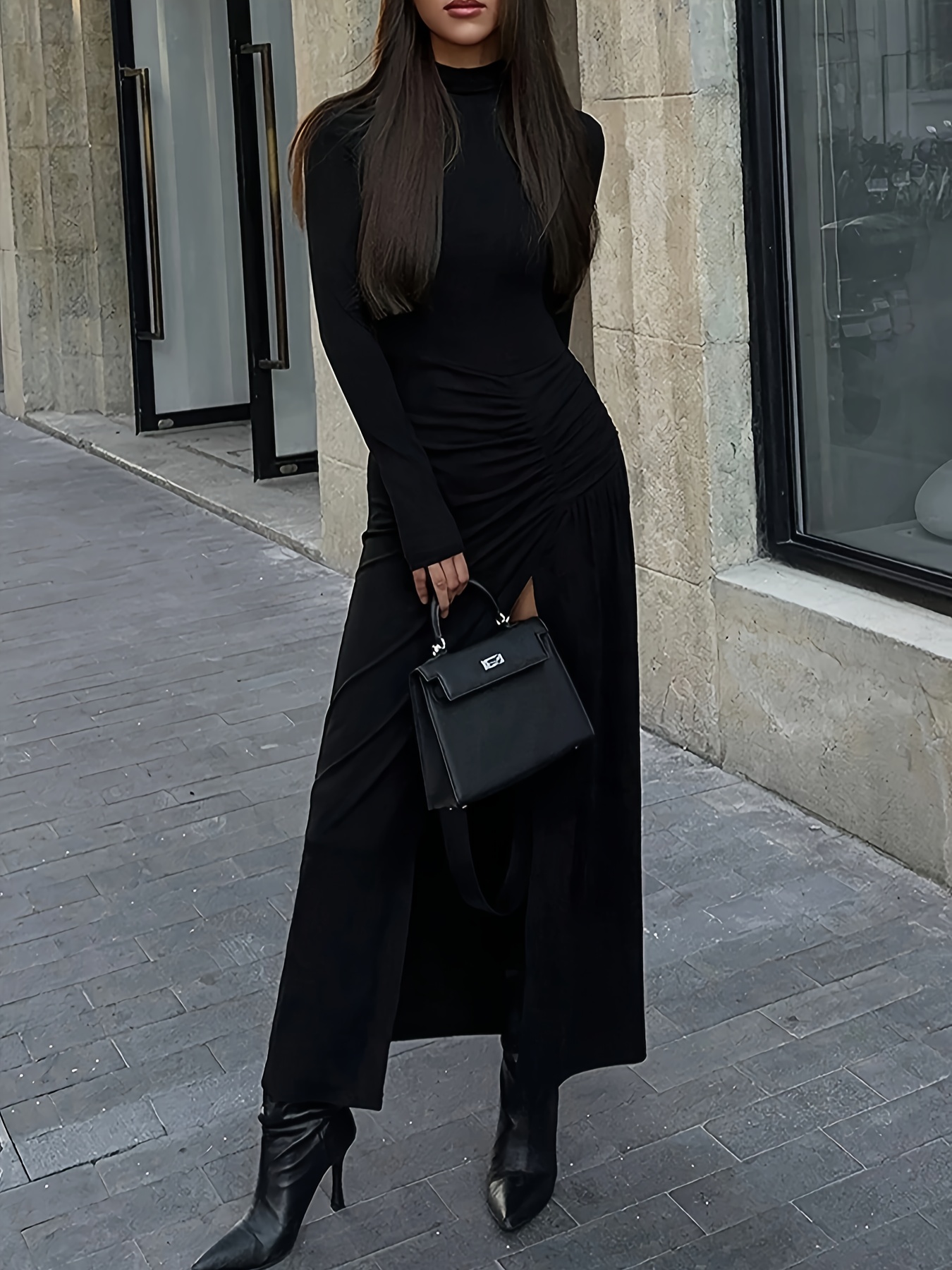 女士长裙，侧开衩，修身剪裁，优雅性感，优雅 商品详情 2