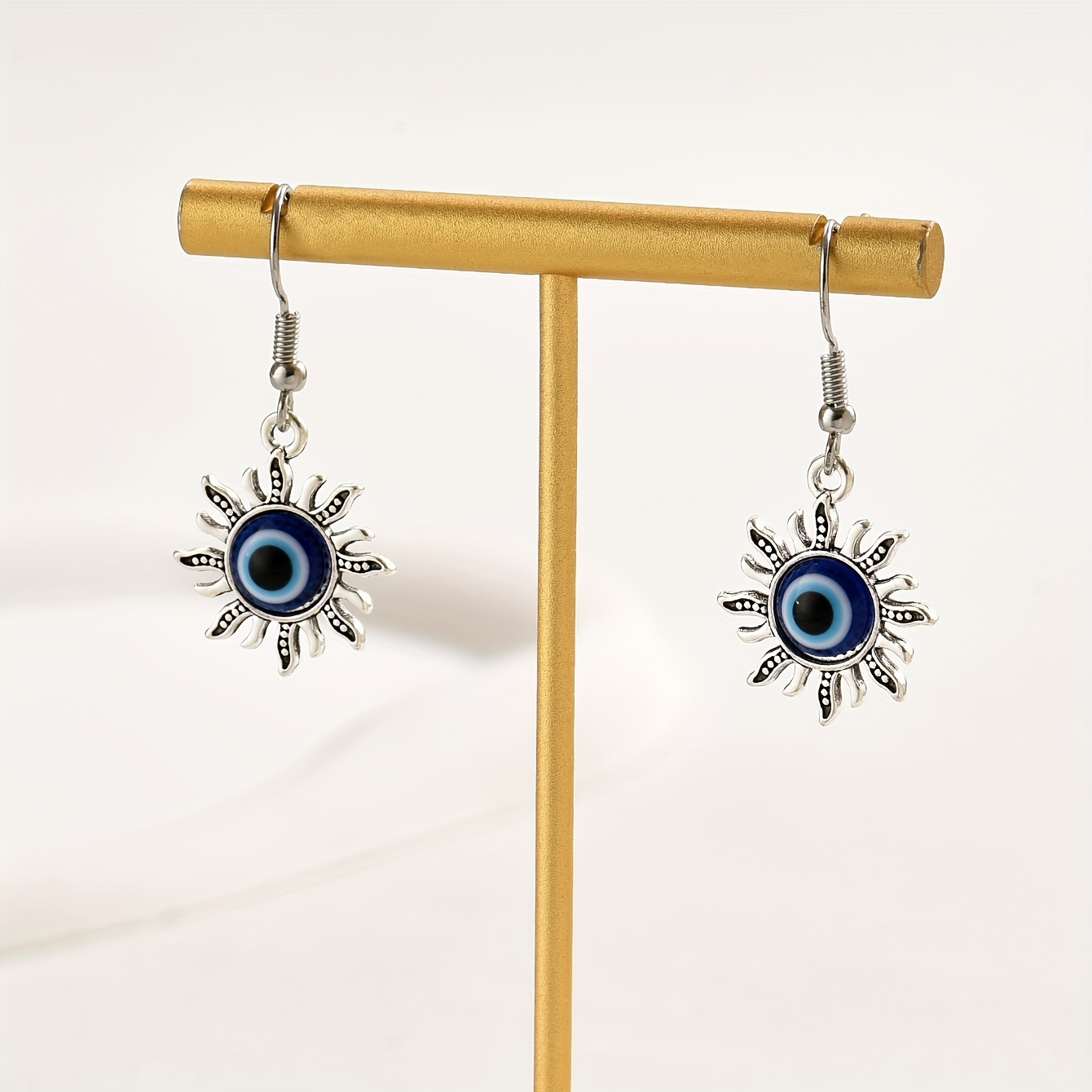 Minimalist Sun Pendant Earrings with Evil Eye Inlay for Women